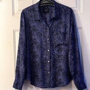 Rails Josephine Sz L Womens Blouse Shirt Long Sleeve Purple/Black Animal
